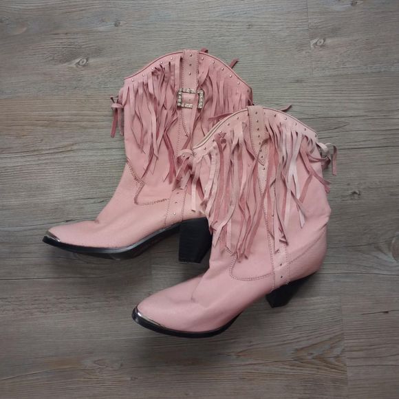 dingo Shoes - Y2K Pink Leather Fringe Rhinestone Cowgirl Boots